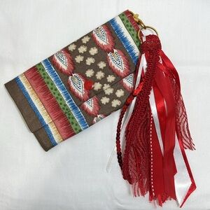 Handmade Multicolor Patterned Wallet/Clutch Key Holder with Red Tassel